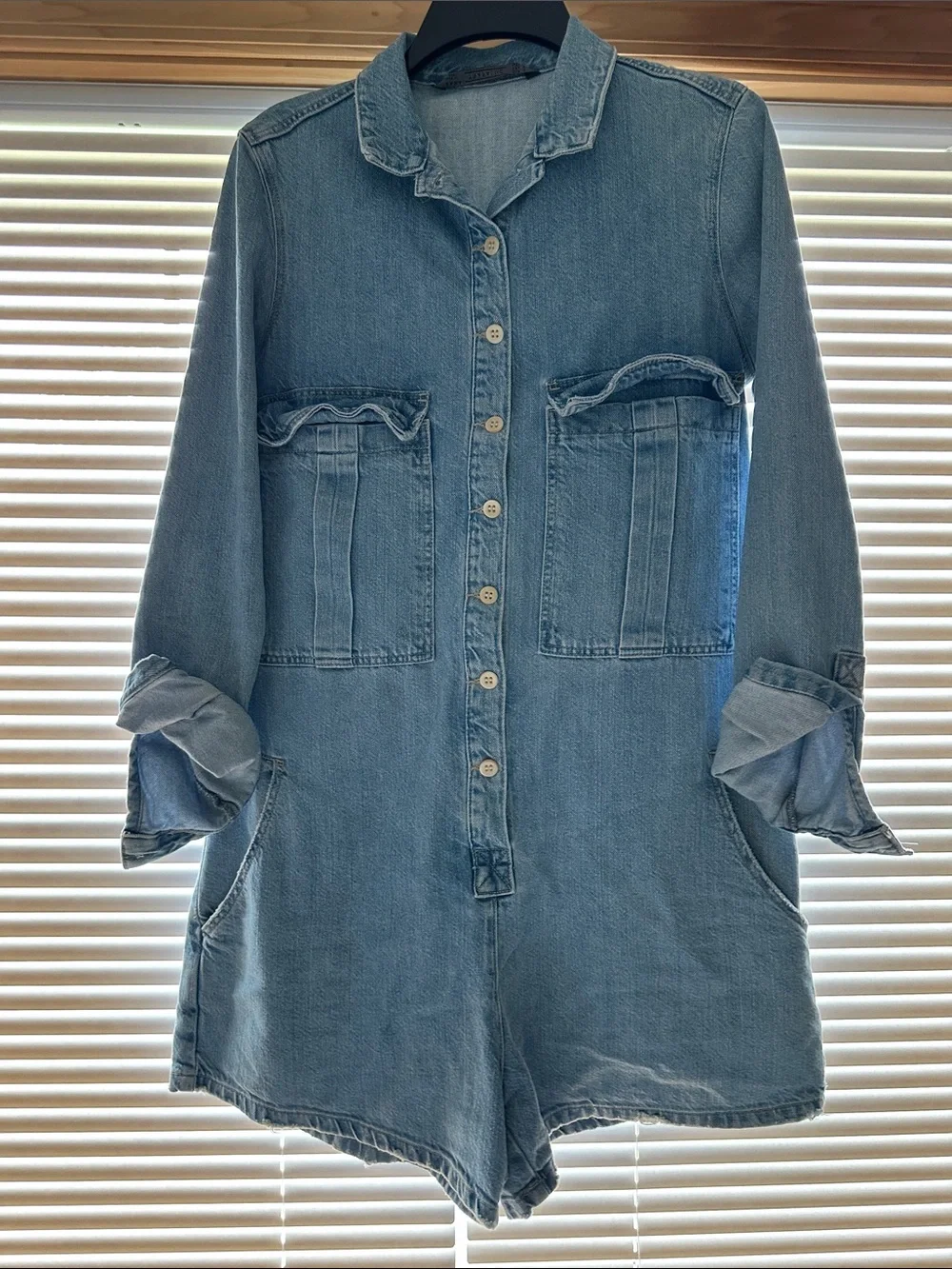 Zara Light Blue Denim Romper Jumpsuit - Picture 1 of 14